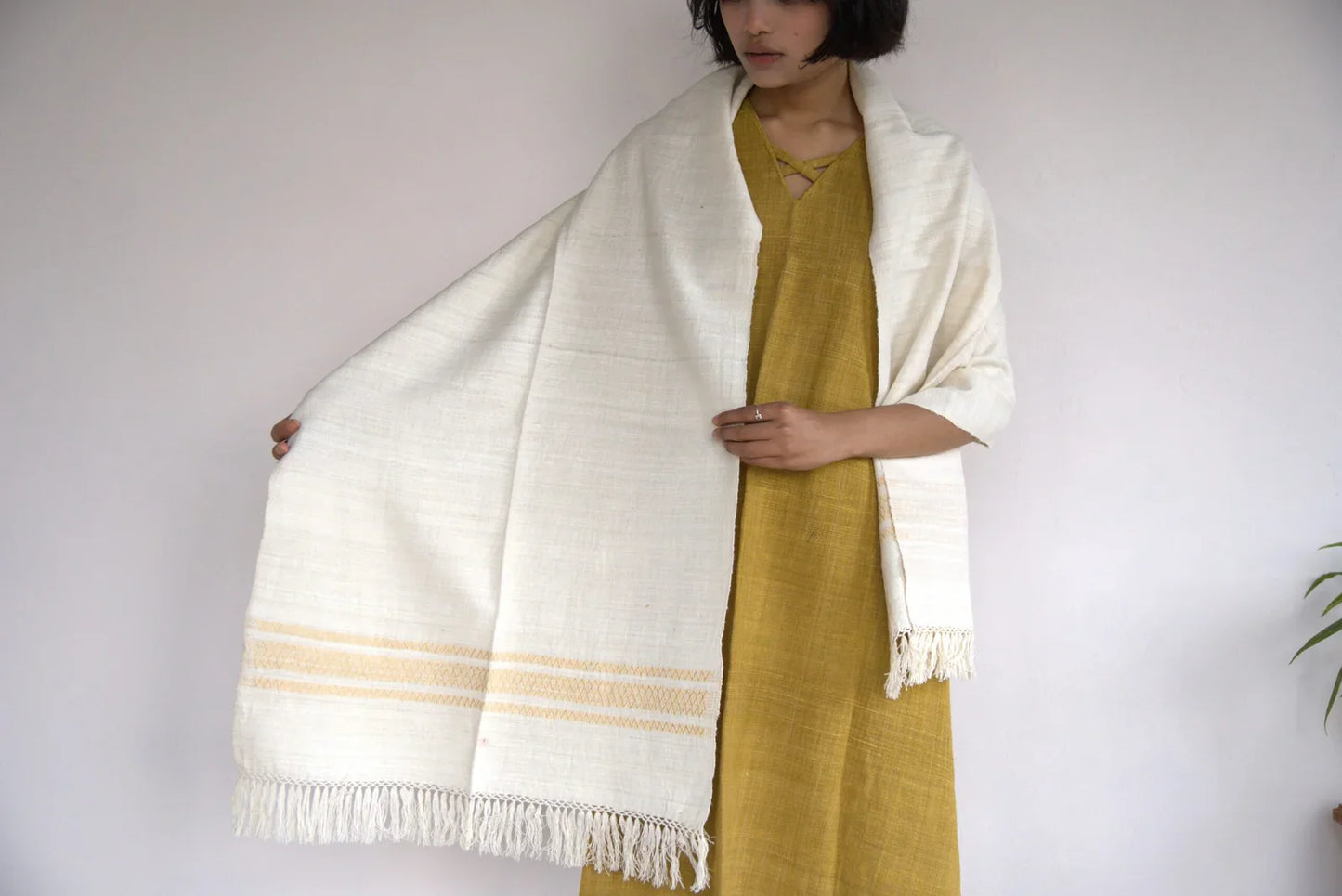 Eri Stole off White with golden border design