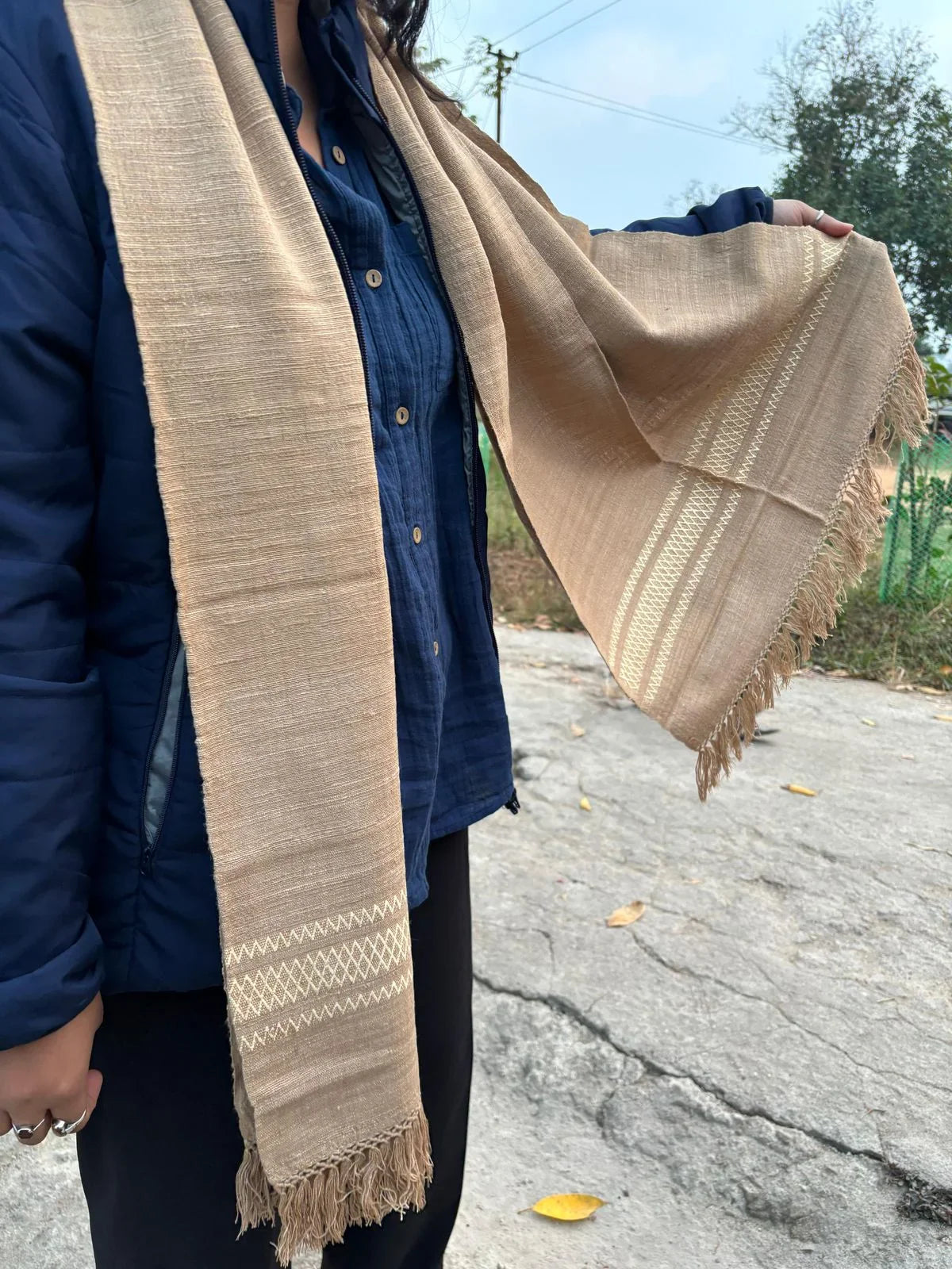 Eri Stole Light brown with golden border design