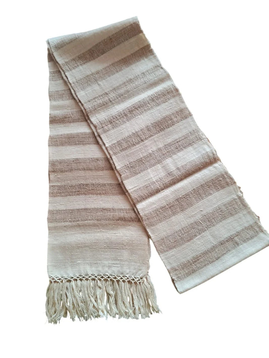 Eri Muffler off white With Full Brown Stripe